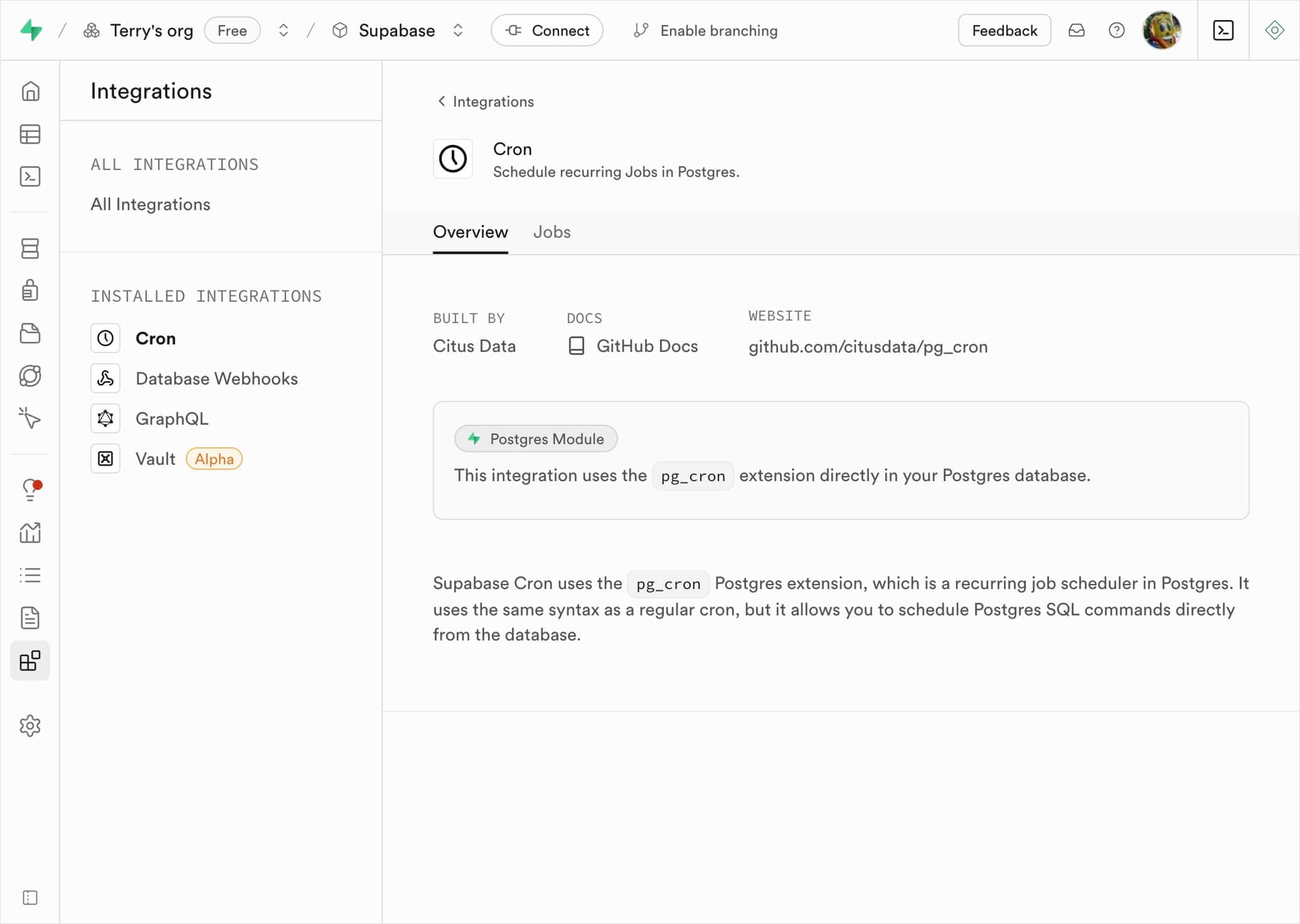 Manage cron jobs via the Dashboard